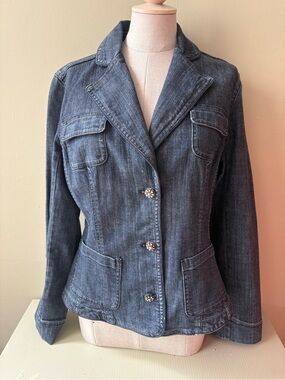 Maurice womens  Dark Indigo Dress Denim Blazer Jacket Classic Tailored Jean Sz